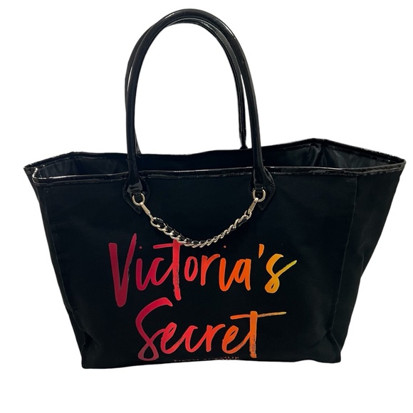 Victoria's Secret Black Fifth Avenue New York Tote Gold Chain Accents - Picture 2 of 16